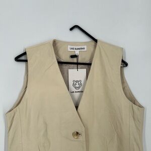 Las Surenas 100% Leather Tiger Embroidered Vest In Ivory